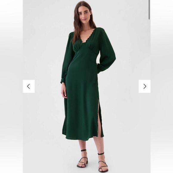 GAP Dresses & Skirts - NWT Green Satin Empire Midi Dress✨